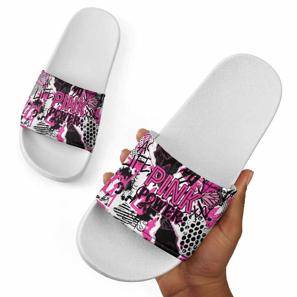 Pink Power Graffiti Slide Sandals Breast Cancer Awareness