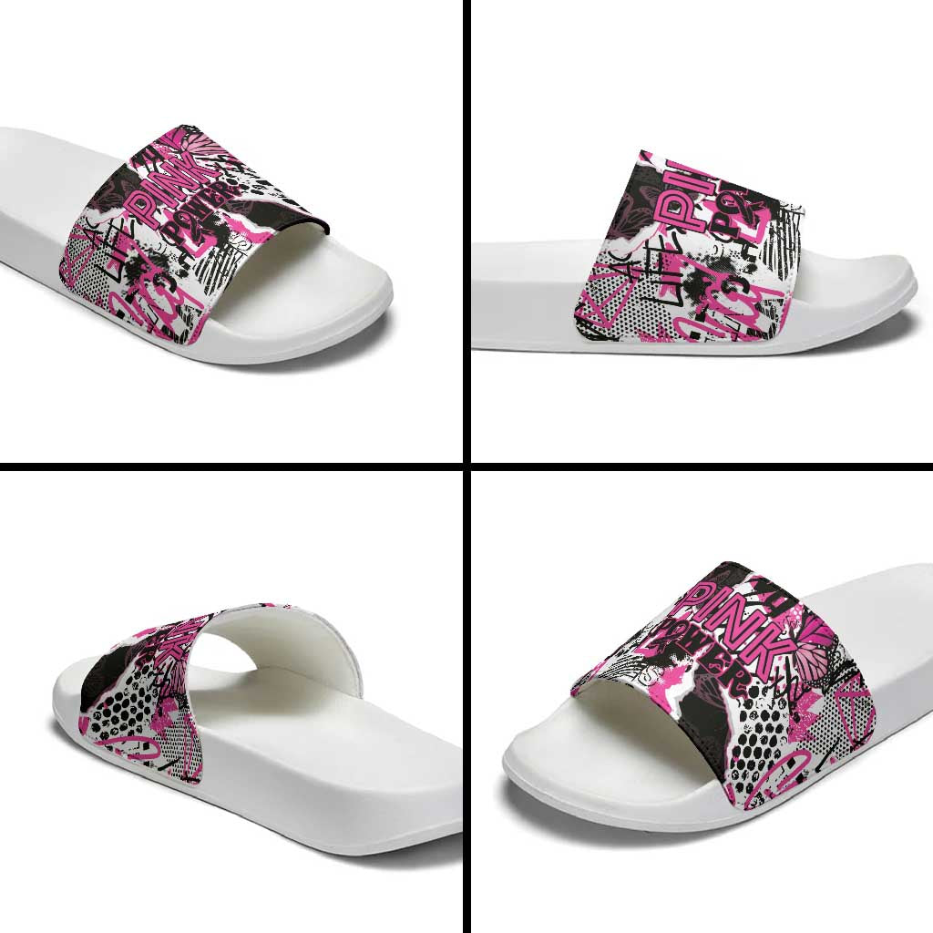 Pink Power Graffiti Slide Sandals Breast Cancer Awareness