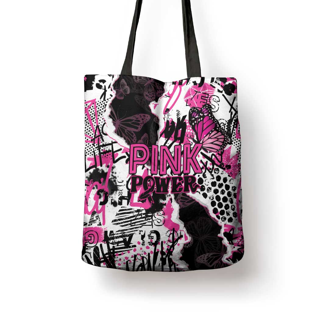 Pink Power Graffiti Tote Bag Breast Cancer Awareness