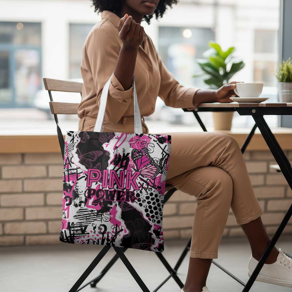 Pink Power Graffiti Tote Bag Breast Cancer Awareness
