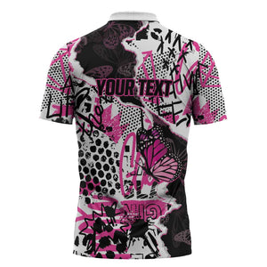 Personalized Pink Power Graffiti Zipper Polo Shirt Breast Cancer Awareness