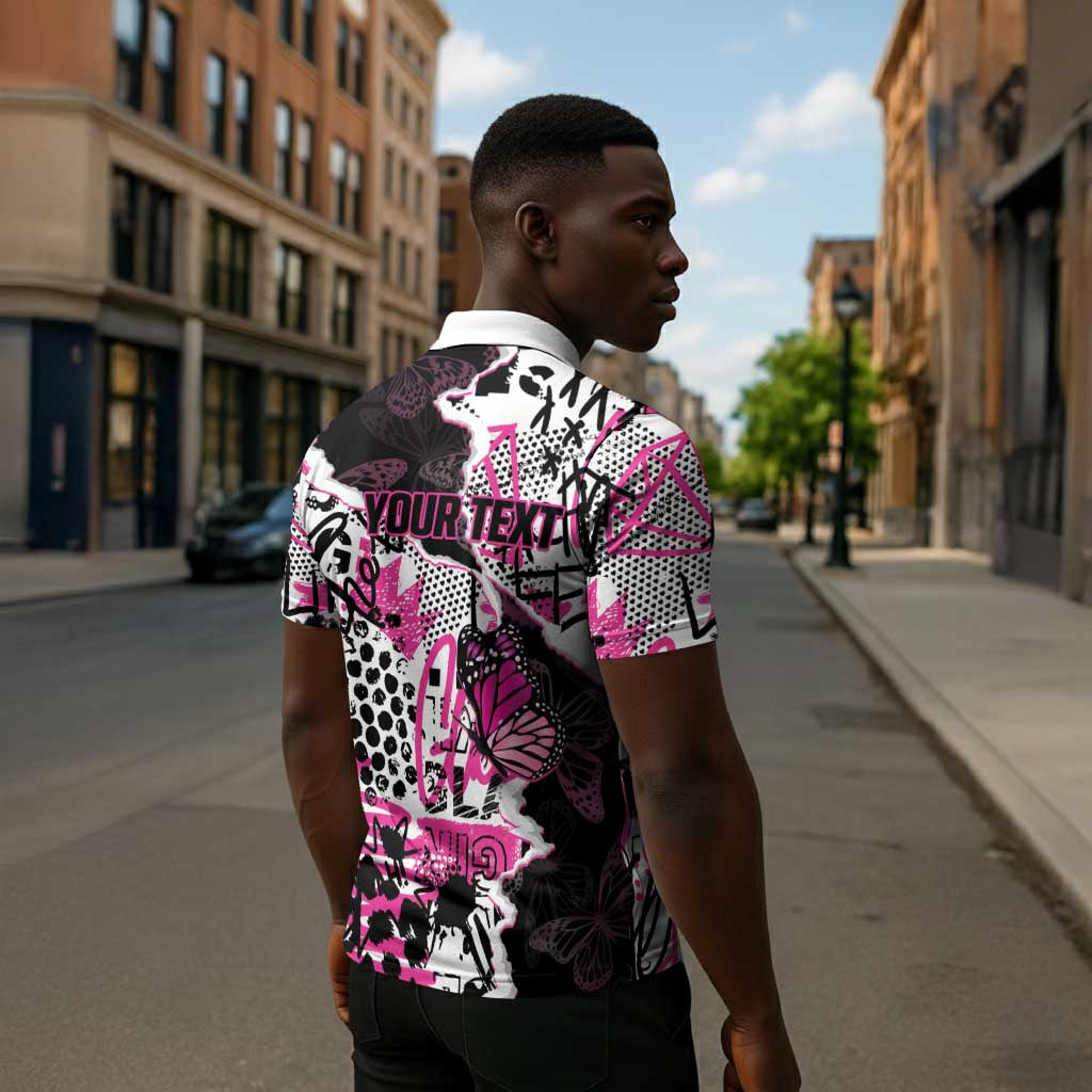 Personalized Pink Power Graffiti Zipper Polo Shirt Breast Cancer Awareness