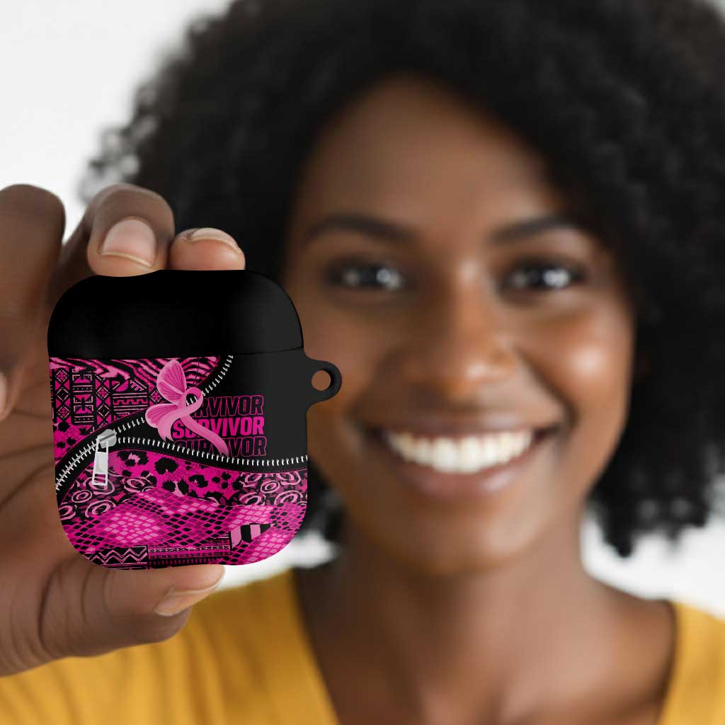 Pink Ribbon Animals Skin African Mixed AirPods Case Zipper Stylized