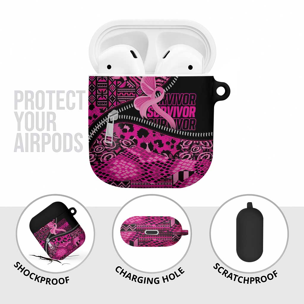 Pink Ribbon Animals Skin African Mixed AirPods Case Zipper Stylized