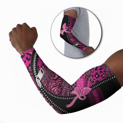 Pink Ribbon Animals Skin African Mixed Arm Sleeves Zipper Stylized