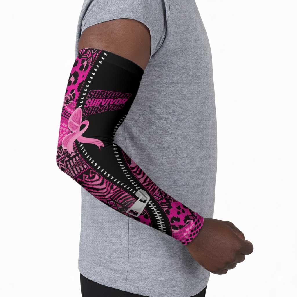 Pink Ribbon Animals Skin African Mixed Arm Sleeves Zipper Stylized