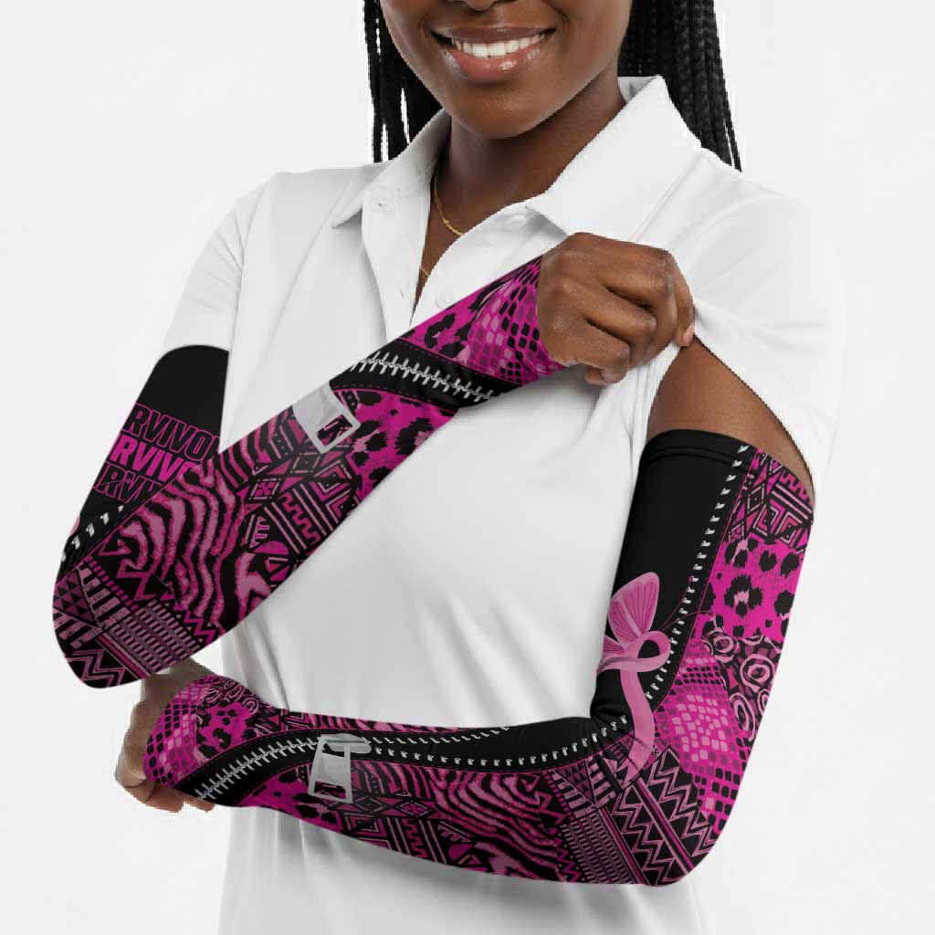 Pink Ribbon Animals Skin African Mixed Arm Sleeves Zipper Stylized