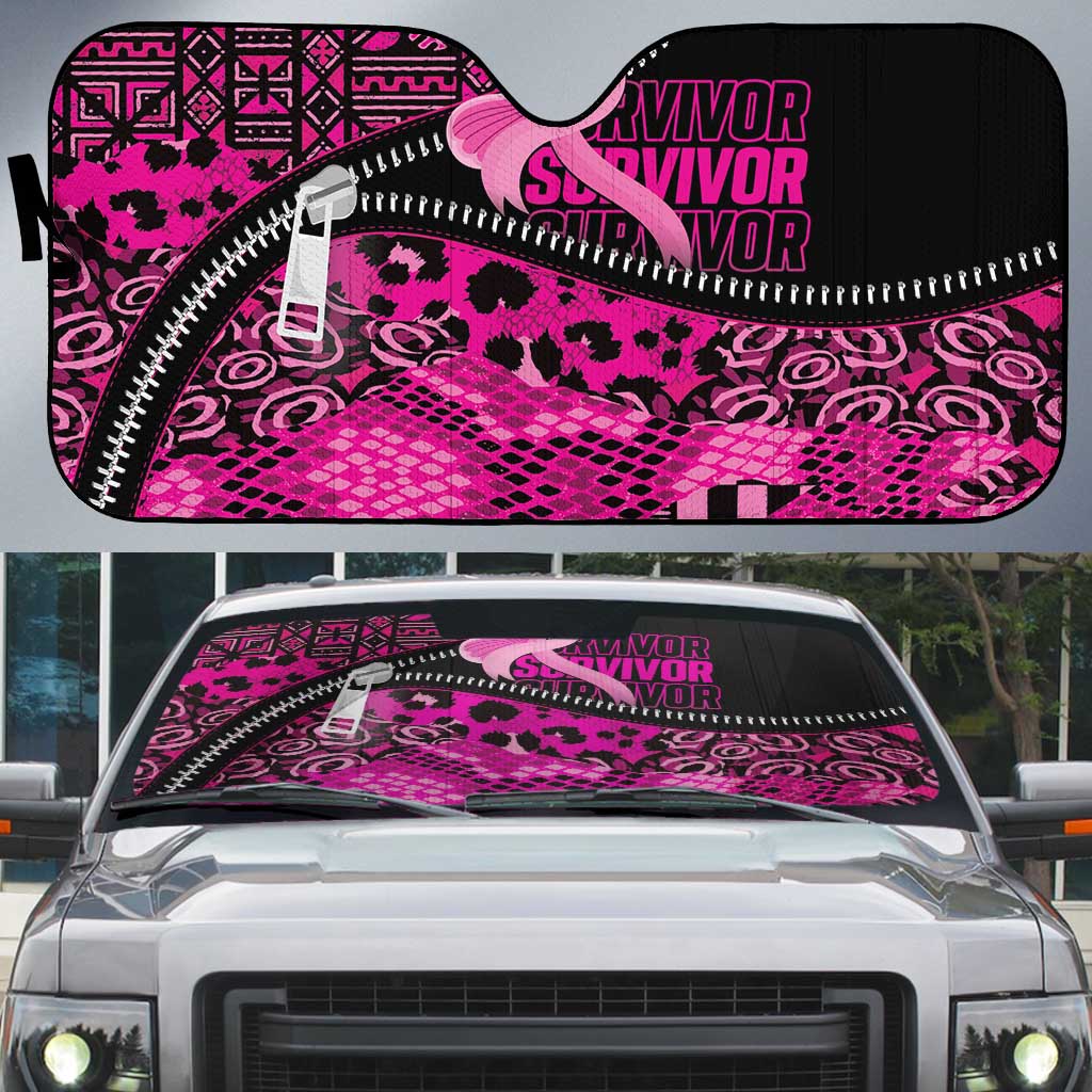 Pink Ribbon Animals Skin African Mixed Auto Sun Shade Zipper Stylized
