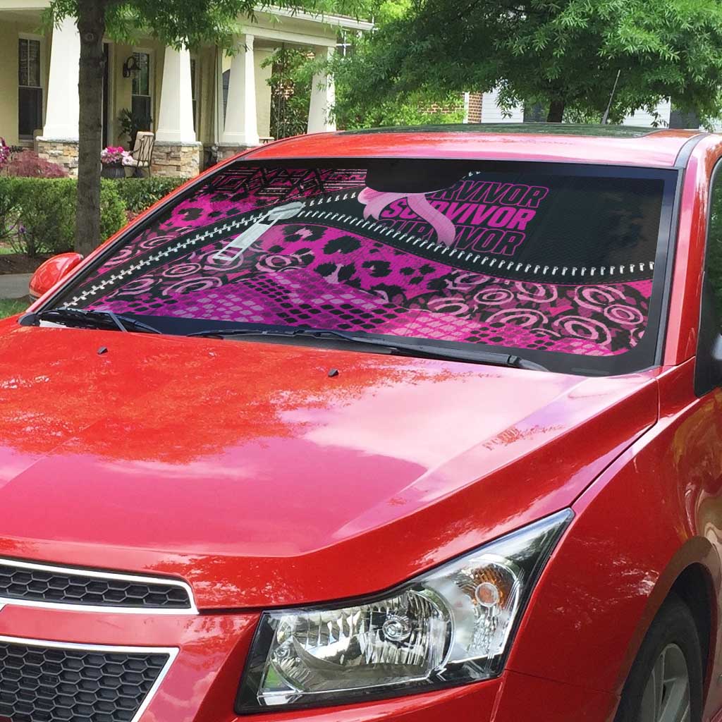 Pink Ribbon Animals Skin African Mixed Auto Sun Shade Zipper Stylized