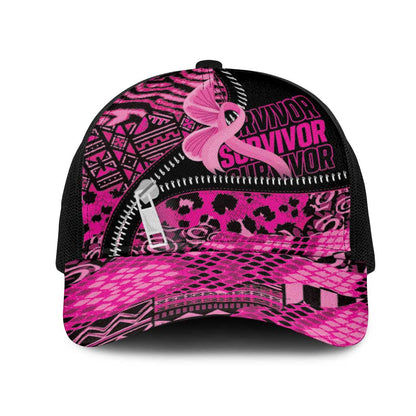 Pink Ribbon Animals Skin African Mixed Baseball Net Cap Zipper Stylized - African Pride