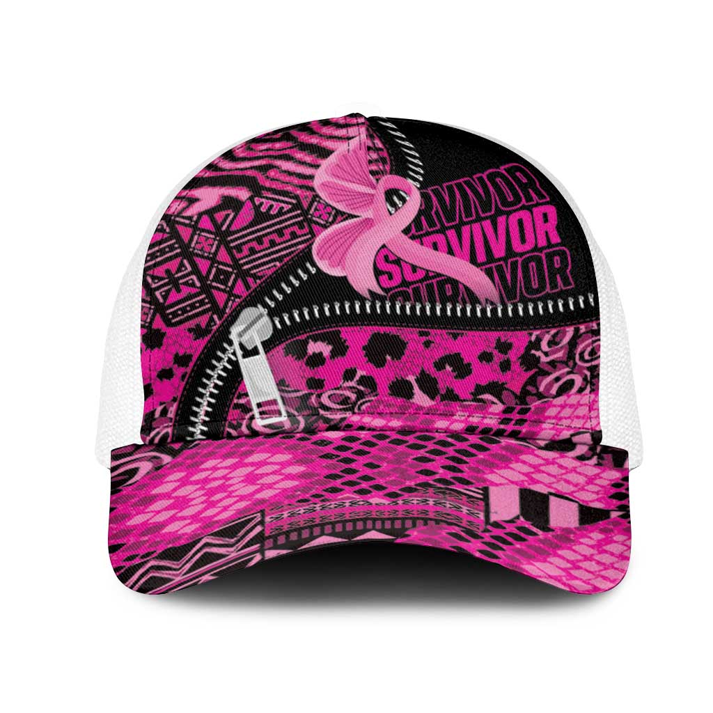 Pink Ribbon Animals Skin African Mixed Baseball Net Cap Zipper Stylized - African Pride