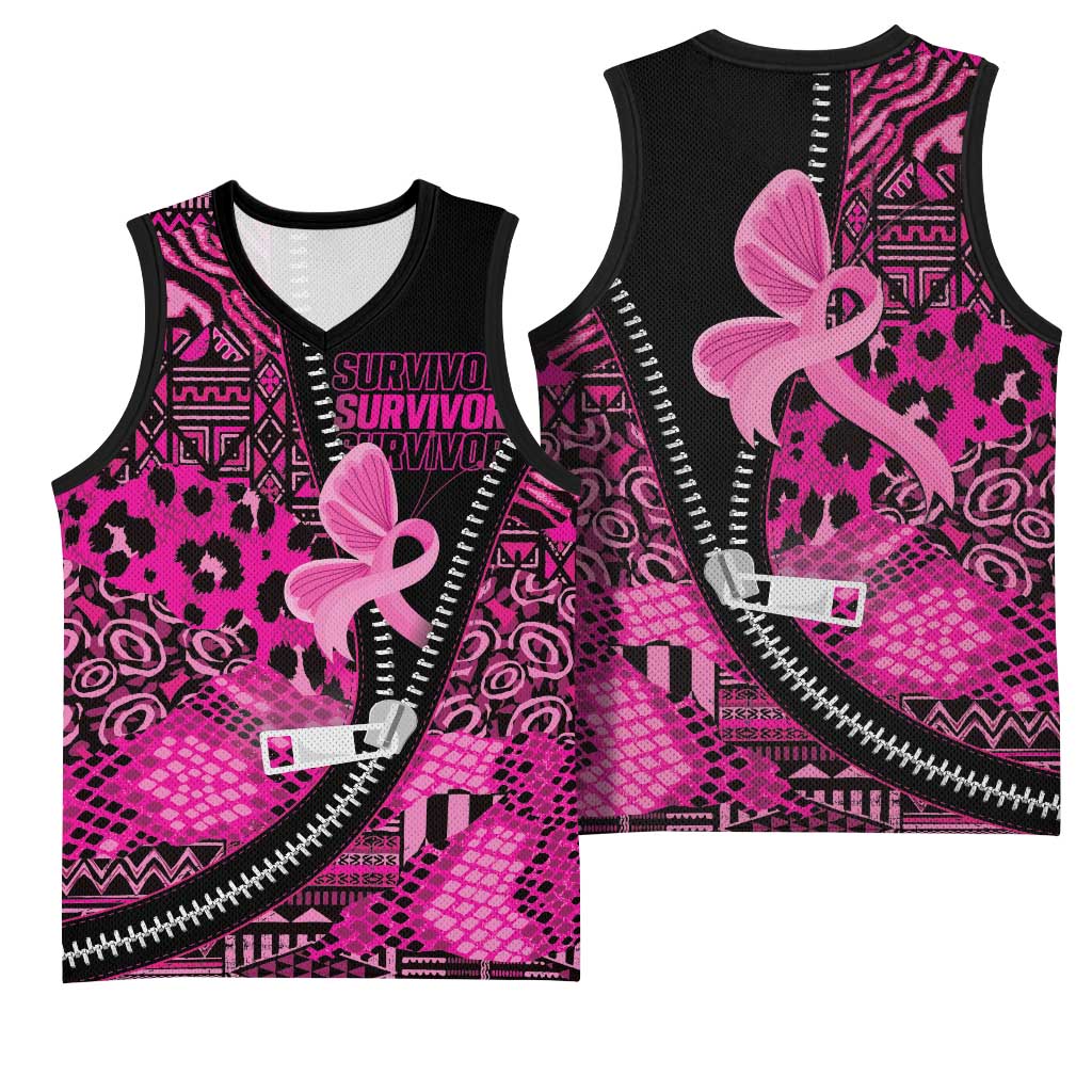 Pink Ribbon Animals Skin African Mixed Basketball Jersey Zipper Stylized LT01