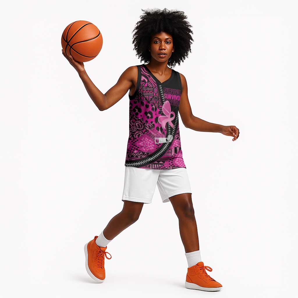Pink Ribbon Animals Skin African Mixed Basketball Jersey Zipper Stylized LT01
