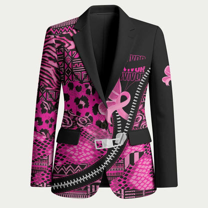 Pink Ribbon Animals Skin African Mixed Blazer Zipper Stylized