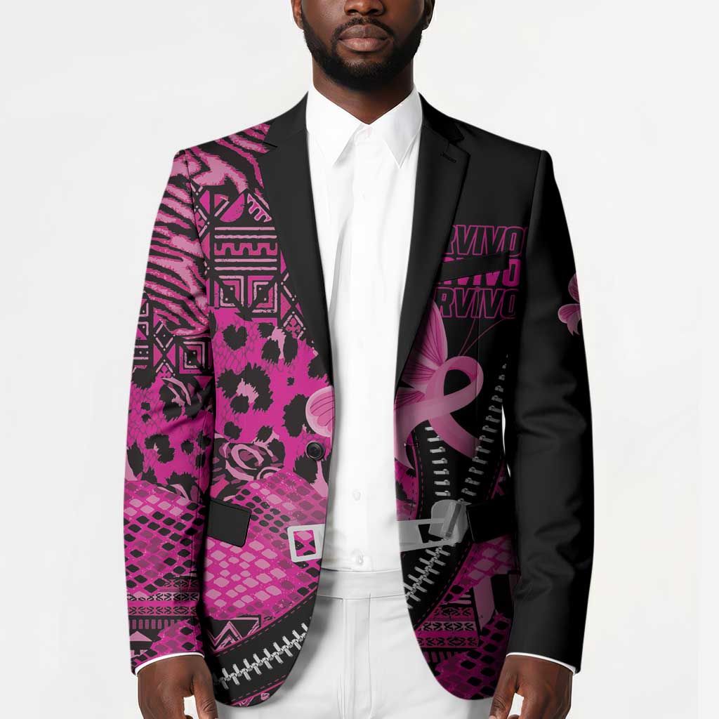Pink Ribbon Animals Skin African Mixed Blazer Zipper Stylized