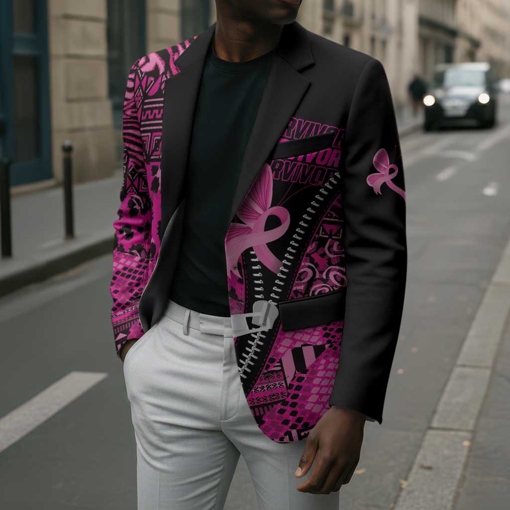 Pink Ribbon Animals Skin African Mixed Blazer Zipper Stylized