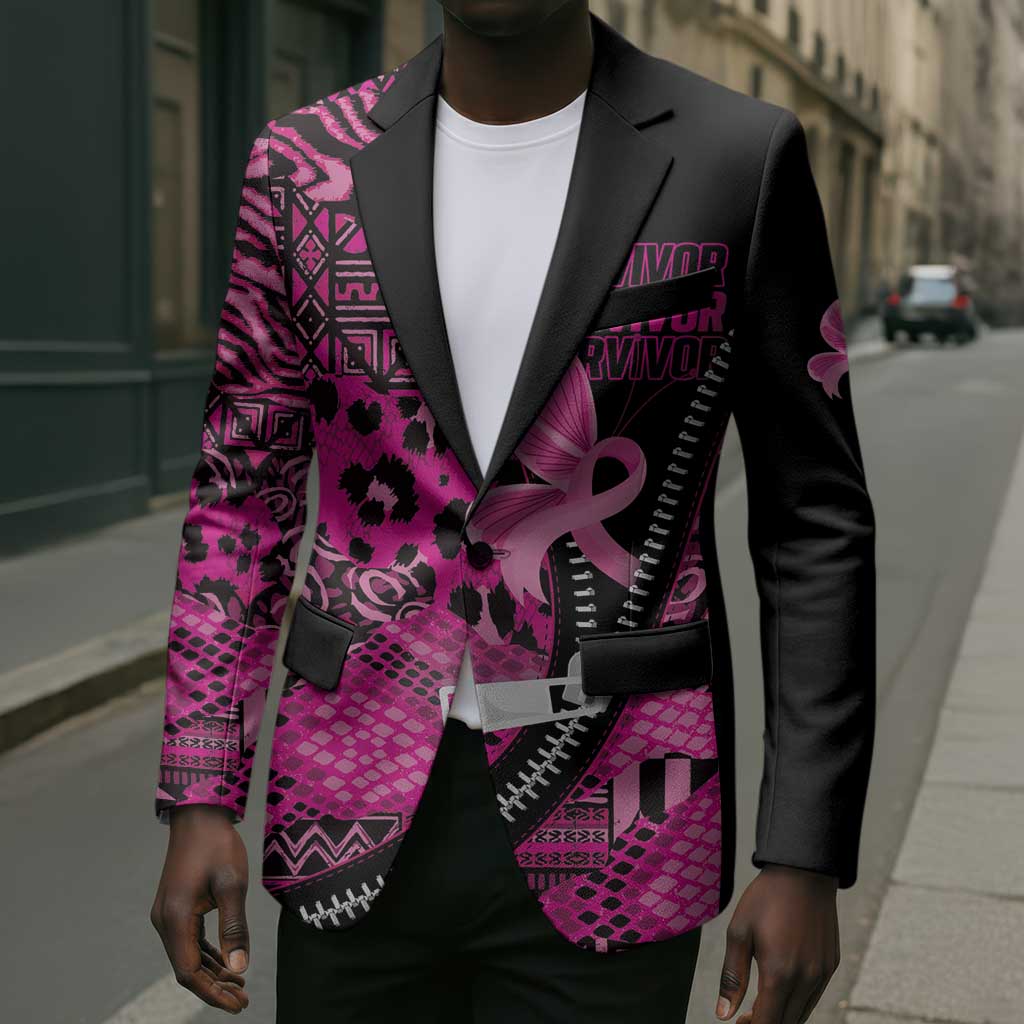Pink Ribbon Animals Skin African Mixed Blazer Zipper Stylized
