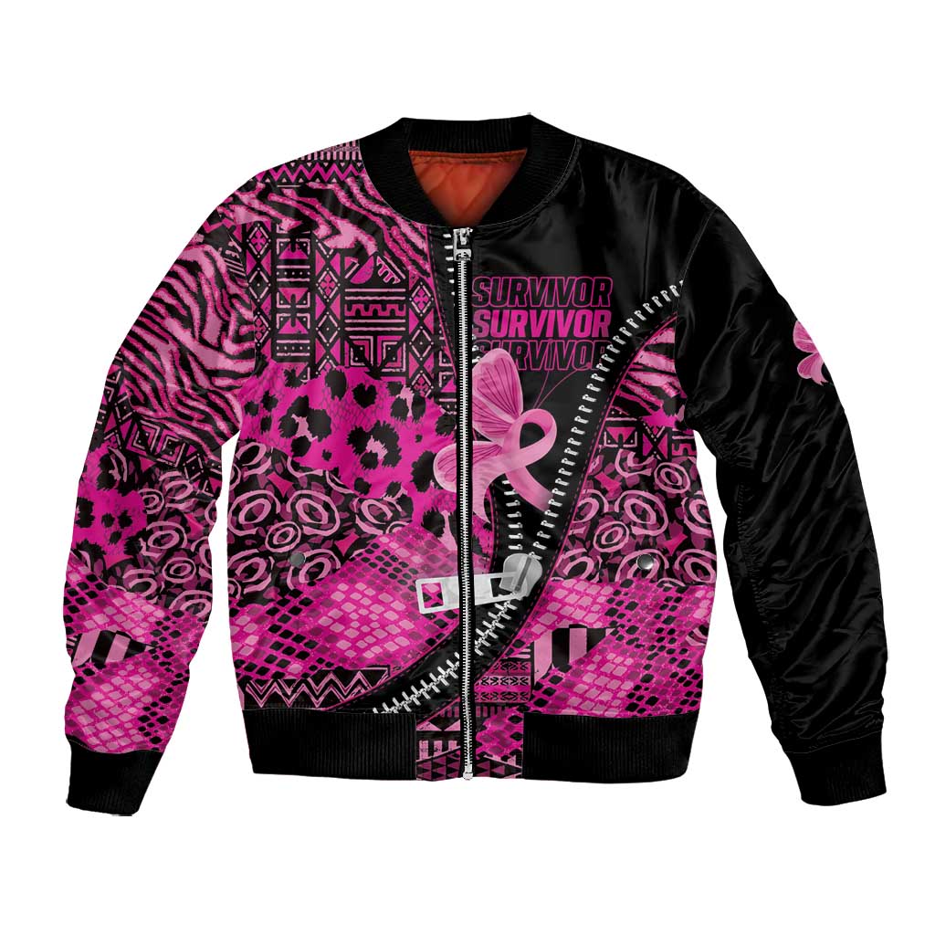 Pink Ribbon Animals Skin African Mixed Bomber Jacket Zipper Stylized - African Pride