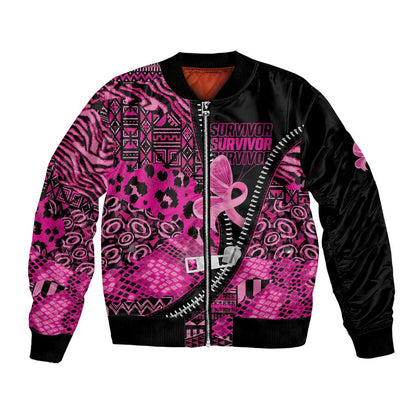 Pink Ribbon Animals Skin African Mixed Bomber Jacket Zipper Stylized - African Pride
