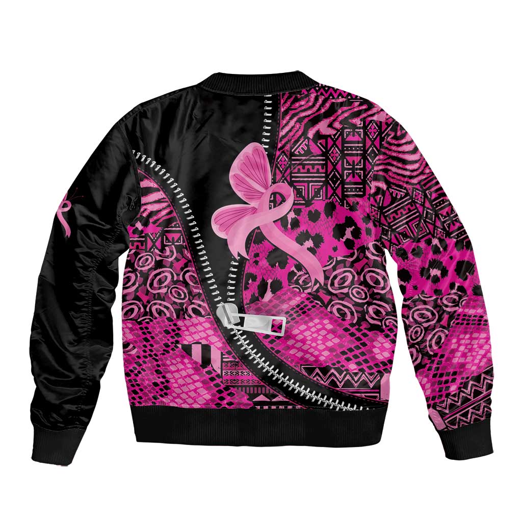Pink Ribbon Animals Skin African Mixed Bomber Jacket Zipper Stylized - African Pride