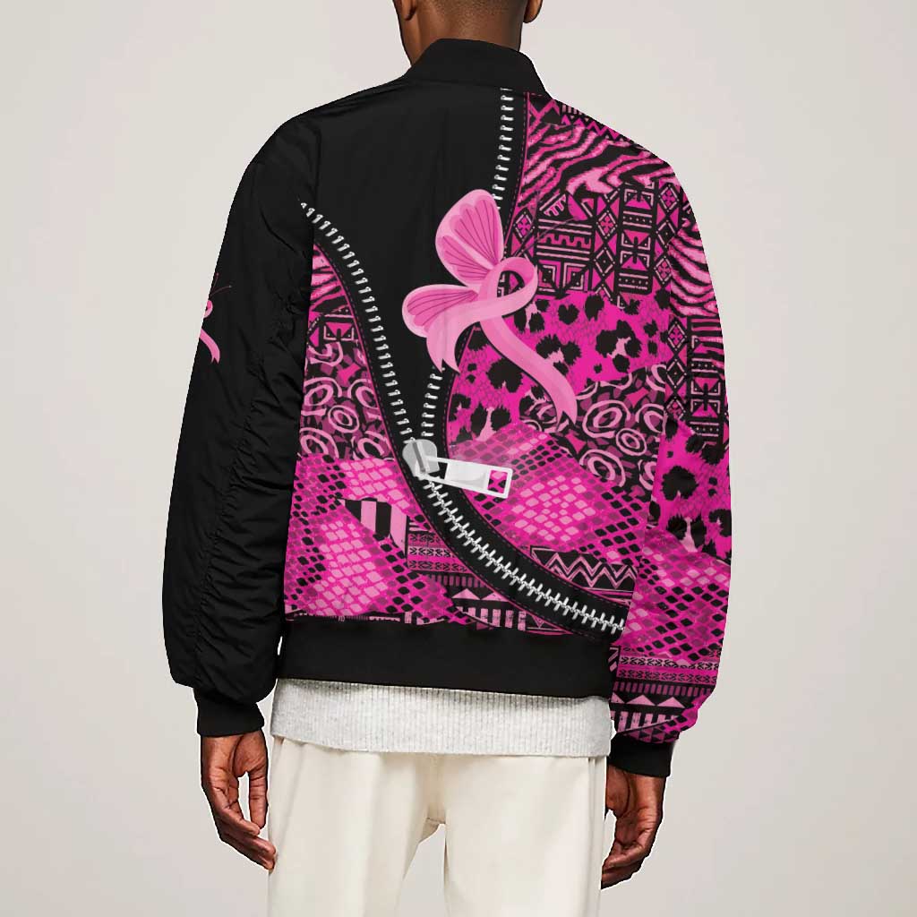 Pink Ribbon Animals Skin African Mixed Bomber Jacket Zipper Stylized - African Pride