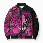 Pink Ribbon Animals Skin African Mixed Bomber Puffer Jacket Zipper Stylized