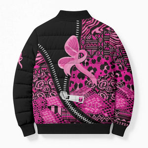 Pink Ribbon Animals Skin African Mixed Bomber Puffer Jacket Zipper Stylized