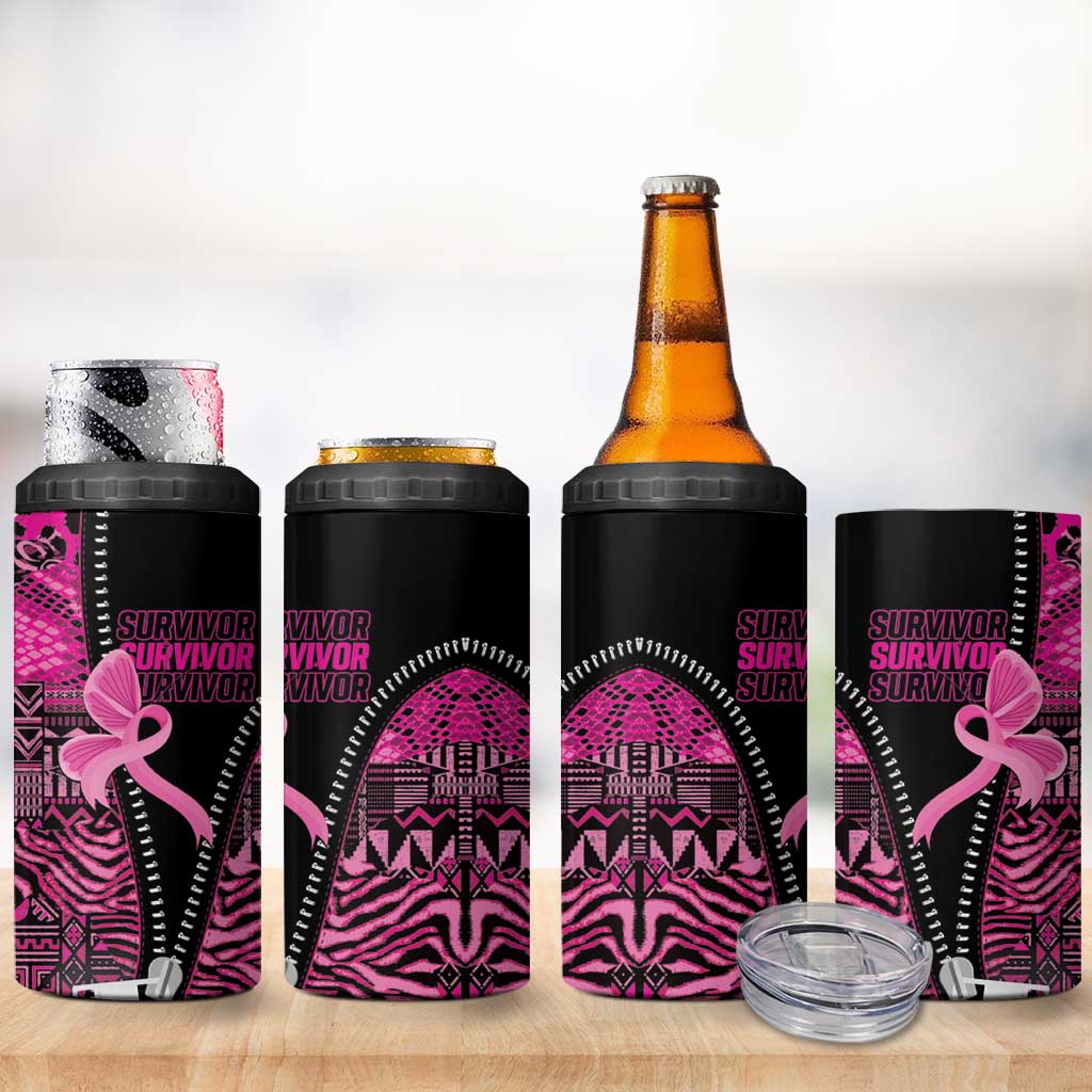 Pink Ribbon Animals Skin African Mixed 4 in 1 Can Cooler Tumbler Zipper Stylized - African Pride
