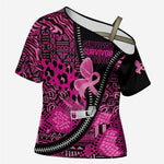 Pink Ribbon Animals Skin African Mixed Cross Shoulder Shirt Zipper Stylized