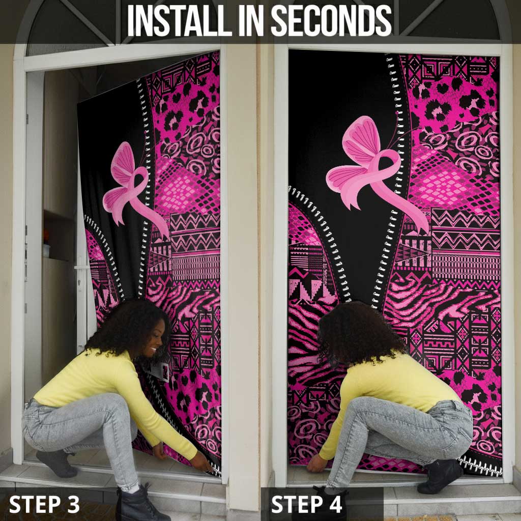 Pink Ribbon Animals Skin African Mixed Door Cover Zipper Stylized