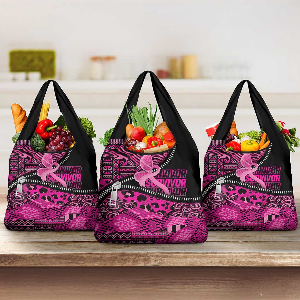 Pink Ribbon Animals Skin African Mixed Grocery Bag Zipper Stylized - African Pride