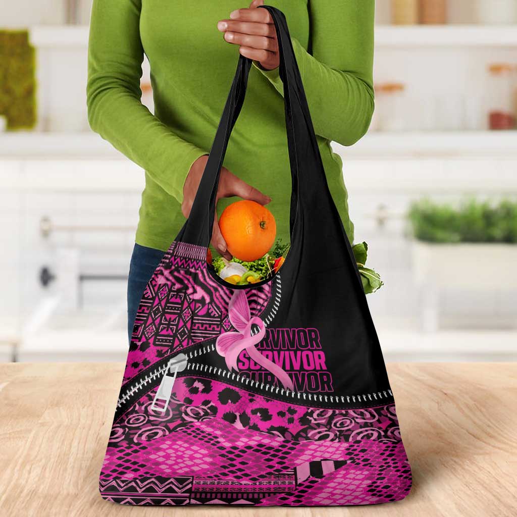 Pink Ribbon Animals Skin African Mixed Grocery Bag Zipper Stylized - African Pride