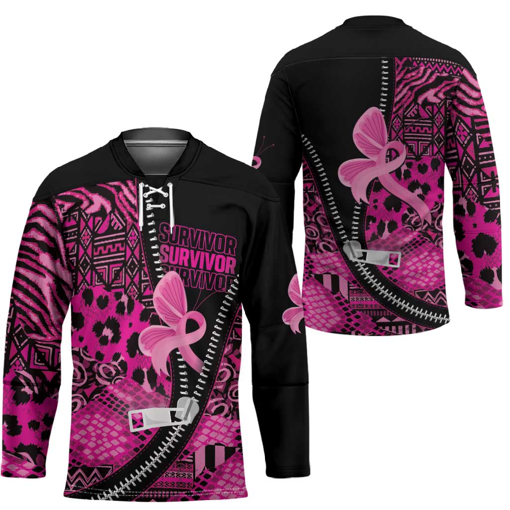 Pink Ribbon Animals Skin African Mixed Hockey Jersey Zipper Stylized