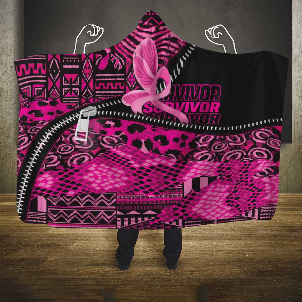 Pink Ribbon Animals Skin African Mixed Hooded Blanket Zipper Stylized - African Pride