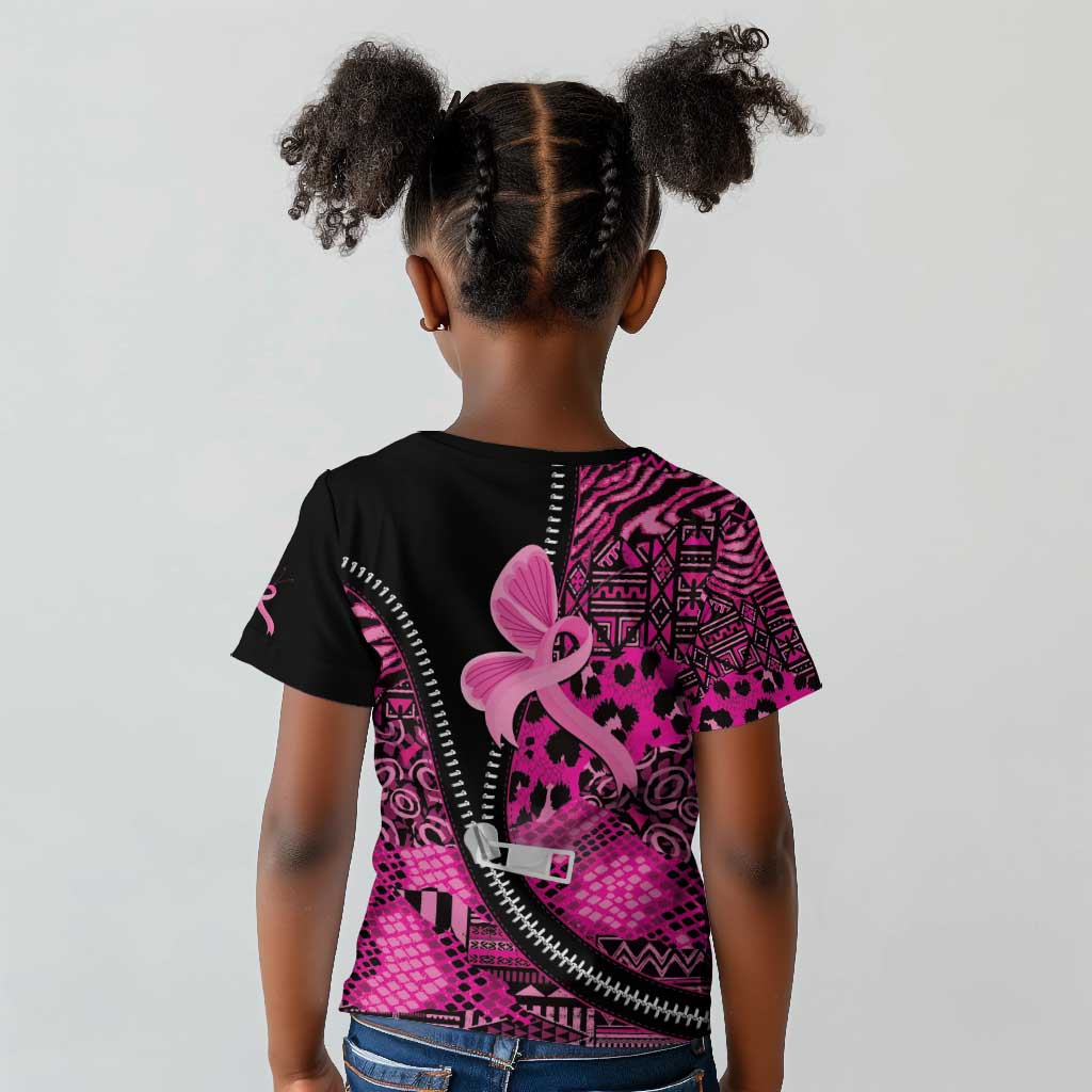 Pink Ribbon Animals Skin African Mixed Kid T shirt Zipper Stylized - African Pride