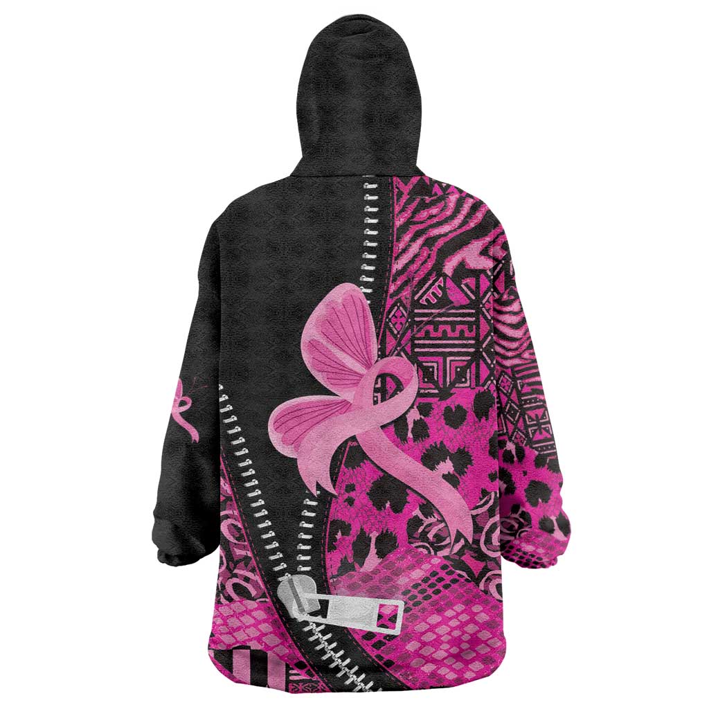 Pink Ribbon Animals Skin African Mixed Kid Wearable Blanket Hoodie Zipper Stylized - African Pride