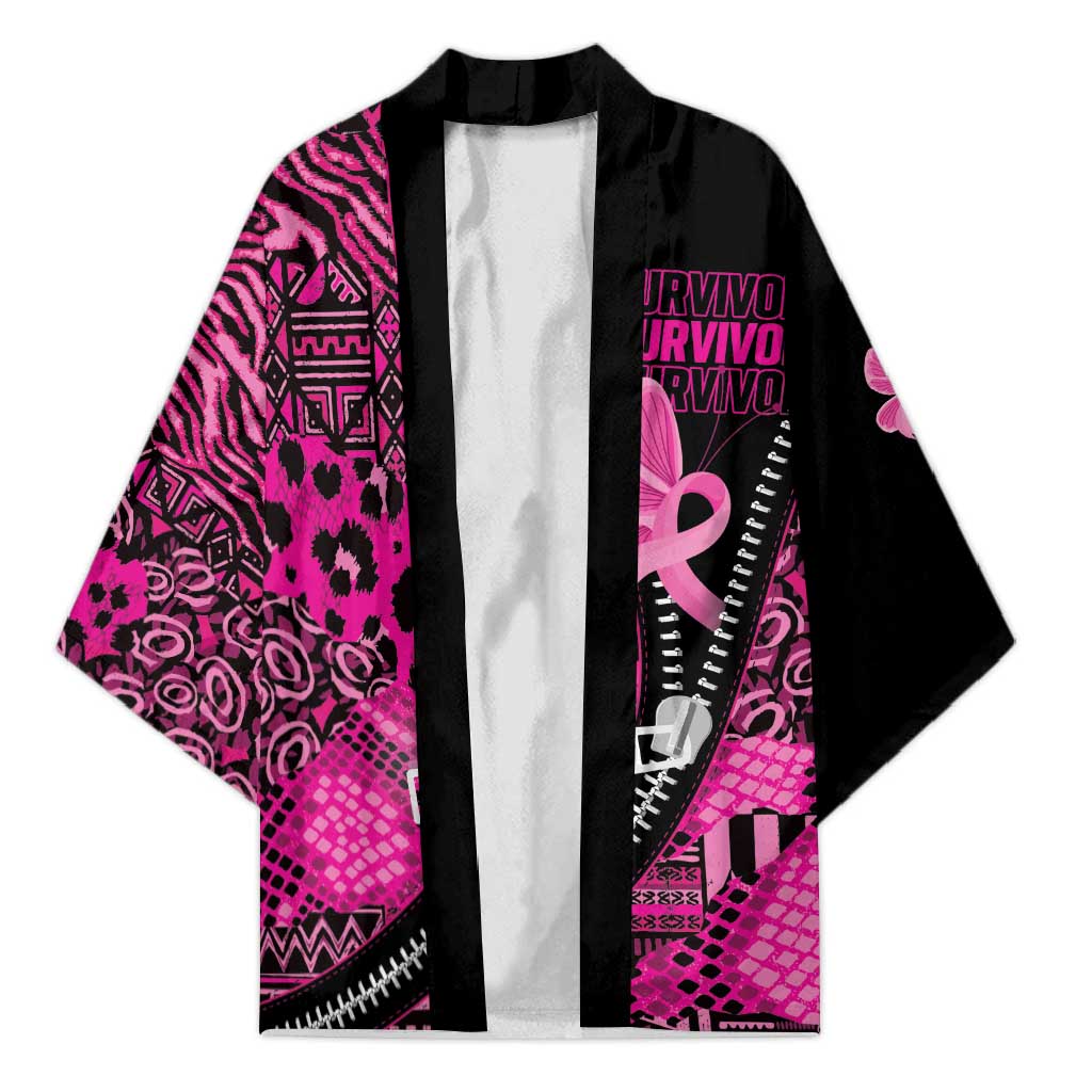 Pink Ribbon Animals Skin African Mixed Kimono Zipper Stylized