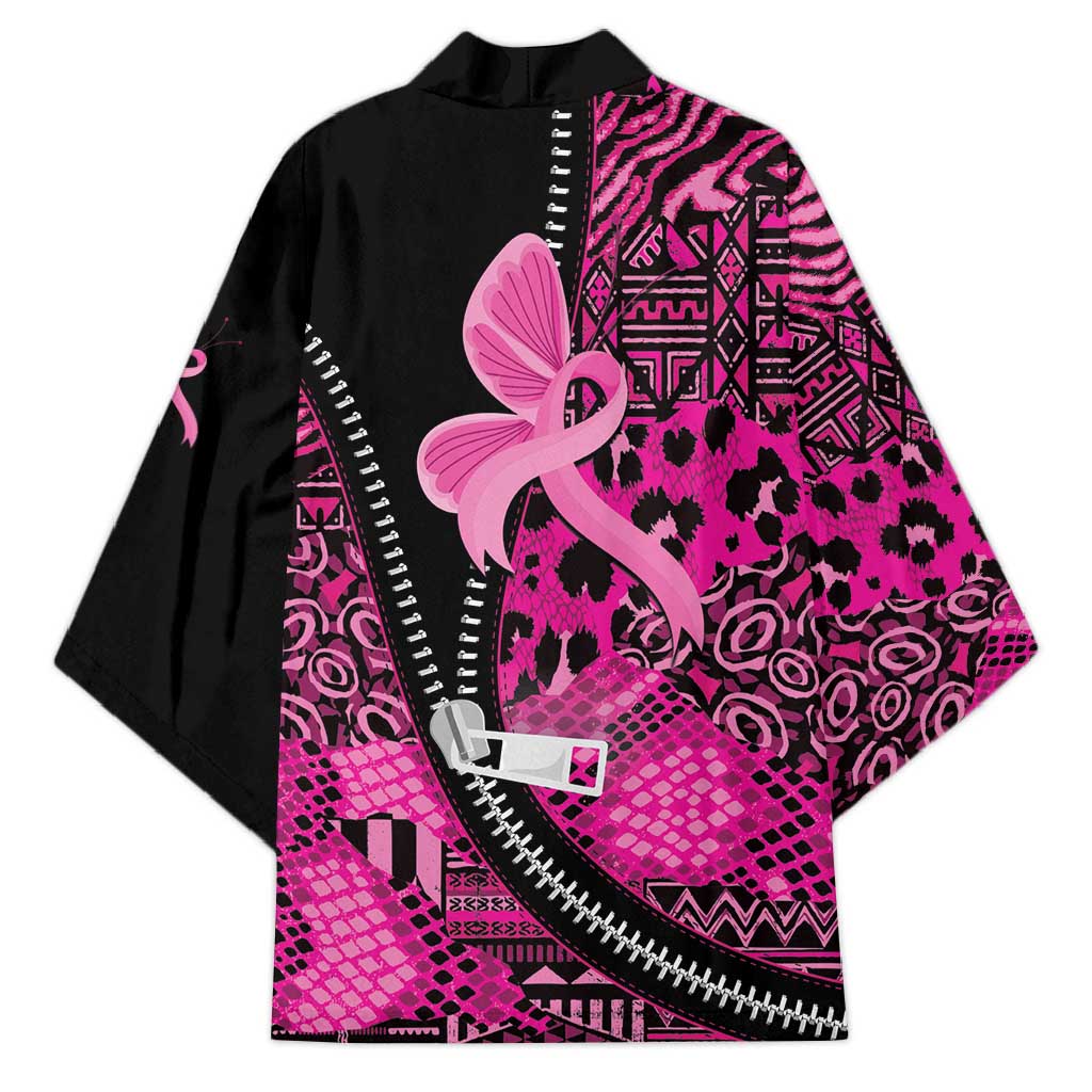 Pink Ribbon Animals Skin African Mixed Kimono Zipper Stylized