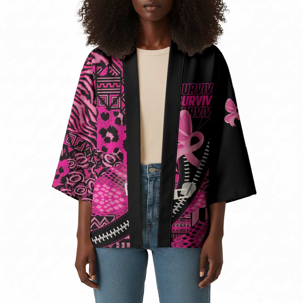 Pink Ribbon Animals Skin African Mixed Kimono Zipper Stylized