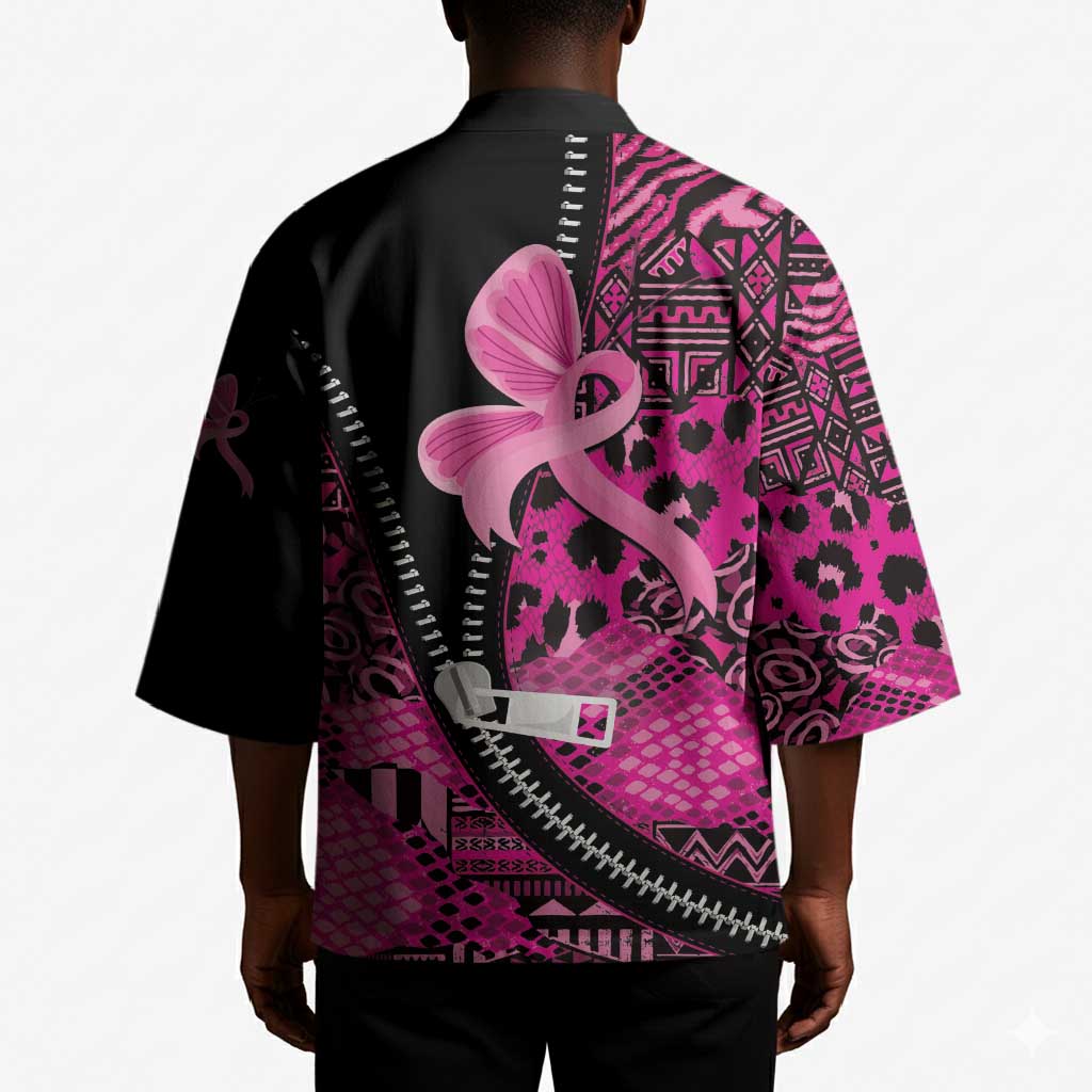 Pink Ribbon Animals Skin African Mixed Kimono Zipper Stylized