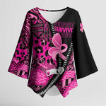 Pink Ribbon Animals Skin African Mixed Kimono Sleeve Blouse Zipper Stylized