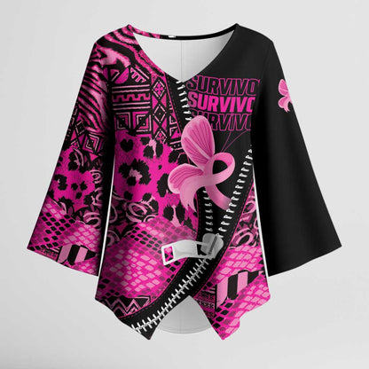 Pink Ribbon Animals Skin African Mixed Kimono Sleeve Blouse Zipper Stylized