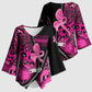 Pink Ribbon Animals Skin African Mixed Kimono Sleeve Blouse Zipper Stylized