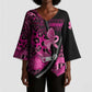 Pink Ribbon Animals Skin African Mixed Kimono Sleeve Blouse Zipper Stylized