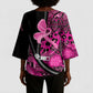 Pink Ribbon Animals Skin African Mixed Kimono Sleeve Blouse Zipper Stylized