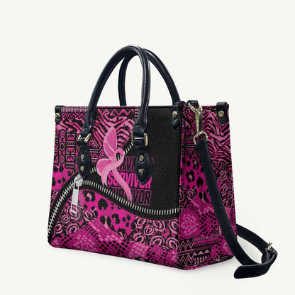 Pink Ribbon Animals Skin African Mixed Leather Bag Zipper Stylized