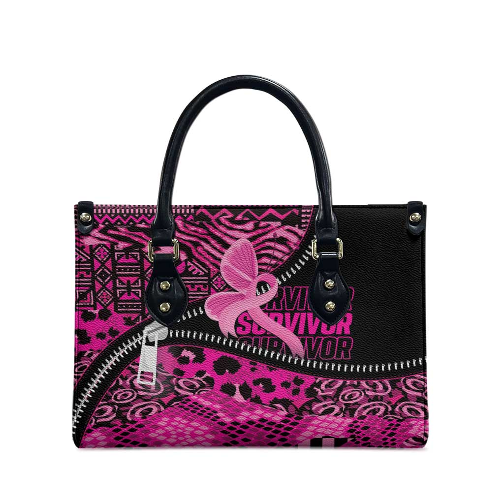 Pink Ribbon Animals Skin African Mixed Leather Bag Zipper Stylized