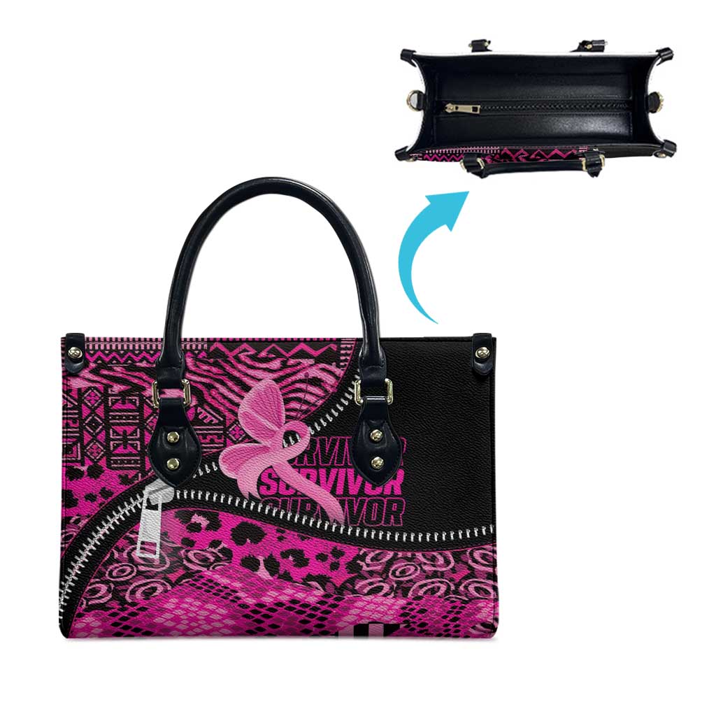 Pink Ribbon Animals Skin African Mixed Leather Bag Zipper Stylized