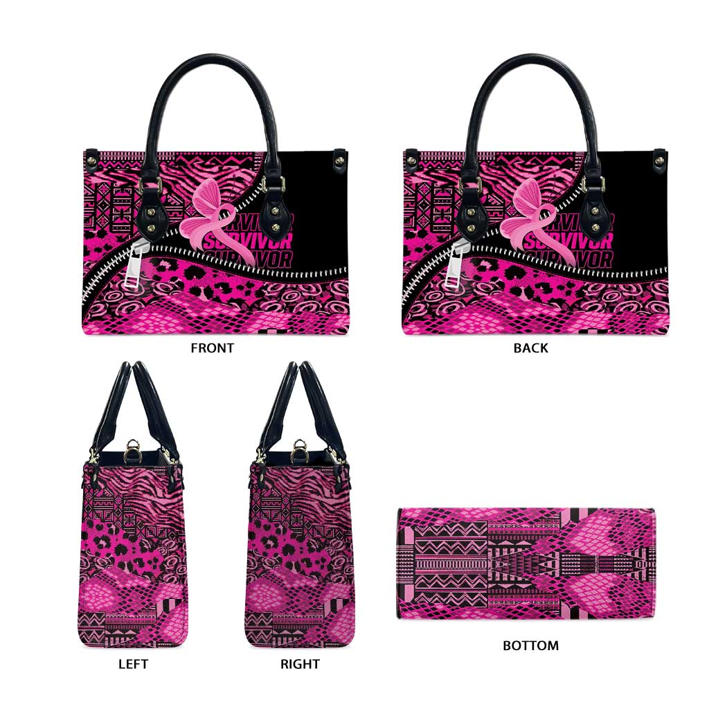 Pink Ribbon Animals Skin African Mixed Leather Bag Zipper Stylized