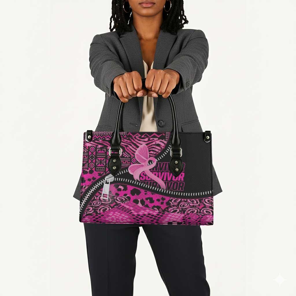 Pink Ribbon Animals Skin African Mixed Leather Bag Zipper Stylized
